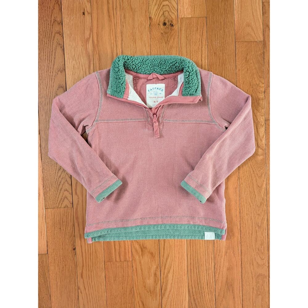 FatFace UK Young Crew Airlie Hound Quarter-zip Sweatshirt Pink/Green 6Y